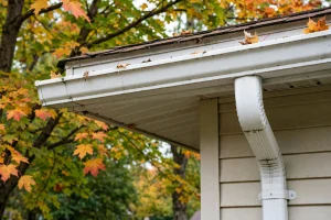 New seamless aluminum eavestroughs on a Nepean home under mature trees